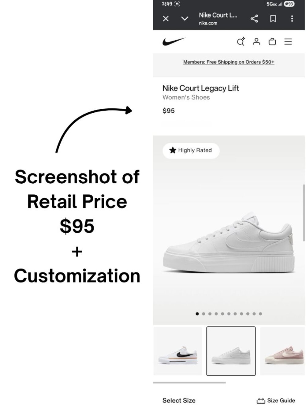 Nike Women's Court Legacy Platform White Rhinestones Customized Sneakers Size 6 - Picture 13 of 16